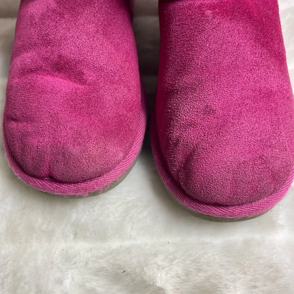 Kookaburra by Ugg girls hot pink  suede short boots side bows fur lining SZ 2